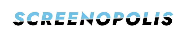 Logo text reading 'SCREENOPOLIS' in bold blue gradient with a white outline on a black background