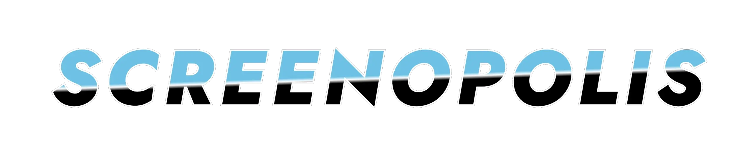 Logo text reading 'SCREENOPOLIS' in bold blue gradient with a white outline on a black background