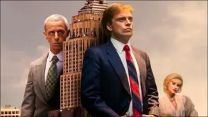 Roy Cohn and Donald Trump in front of the Empire State Building