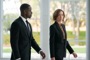 Agent Xavier Collins (Sterling K Brown) and Sinatra (Jullianne Nicholson). (Disney/Brian Roedel)
