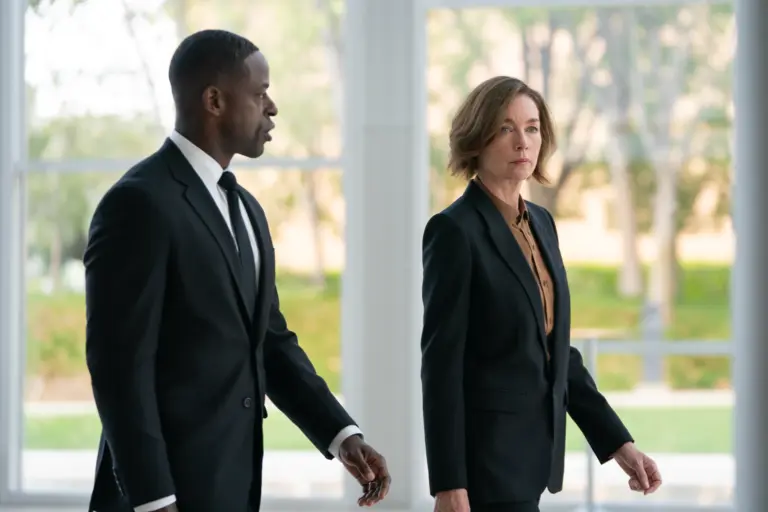 Agent Xavier Collins (Sterling K Brown) and Sinatra (Jullianne Nicholson). (Disney/Brian Roedel)