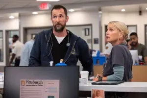 Noah Wyle and Katherine Lanasa play Dr. Robby and Nurse Dana